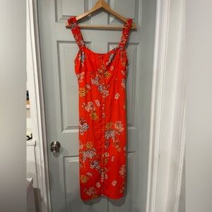 Free People Junior's L Floral Red Feminine Smocked Sleeveless Button Maxi Dress